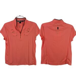 Jamie Sadock Coral Black Short Sleeve Activewear Shirt Top Small